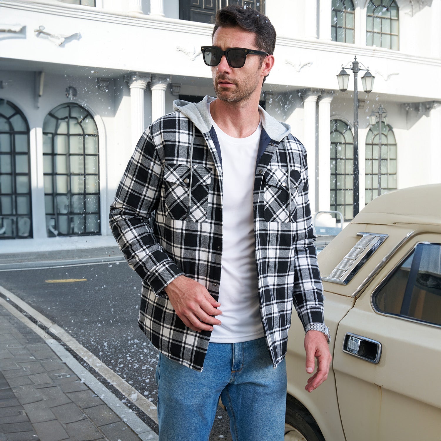 Men's - Quilted Flannel Jacket – Hooded, Warm Design – Casual Outerwear