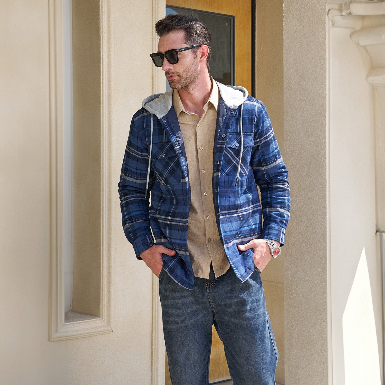 Men's - Quilted Flannel Jacket – Hooded, Warm Design – Casual Outerwear