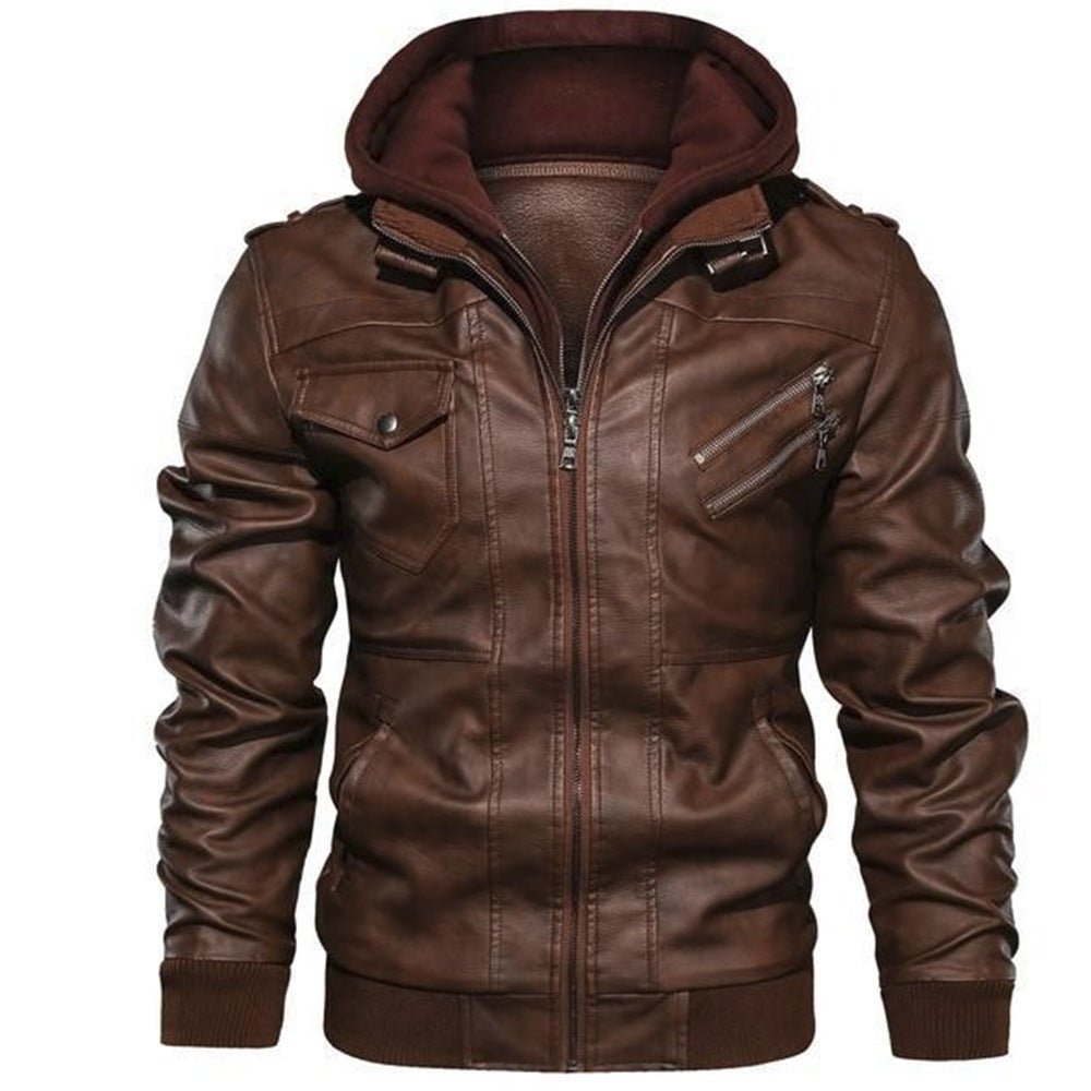 Men's - Biker Jacket - Durable Material - Hooded - Stylish Casual Outerwear