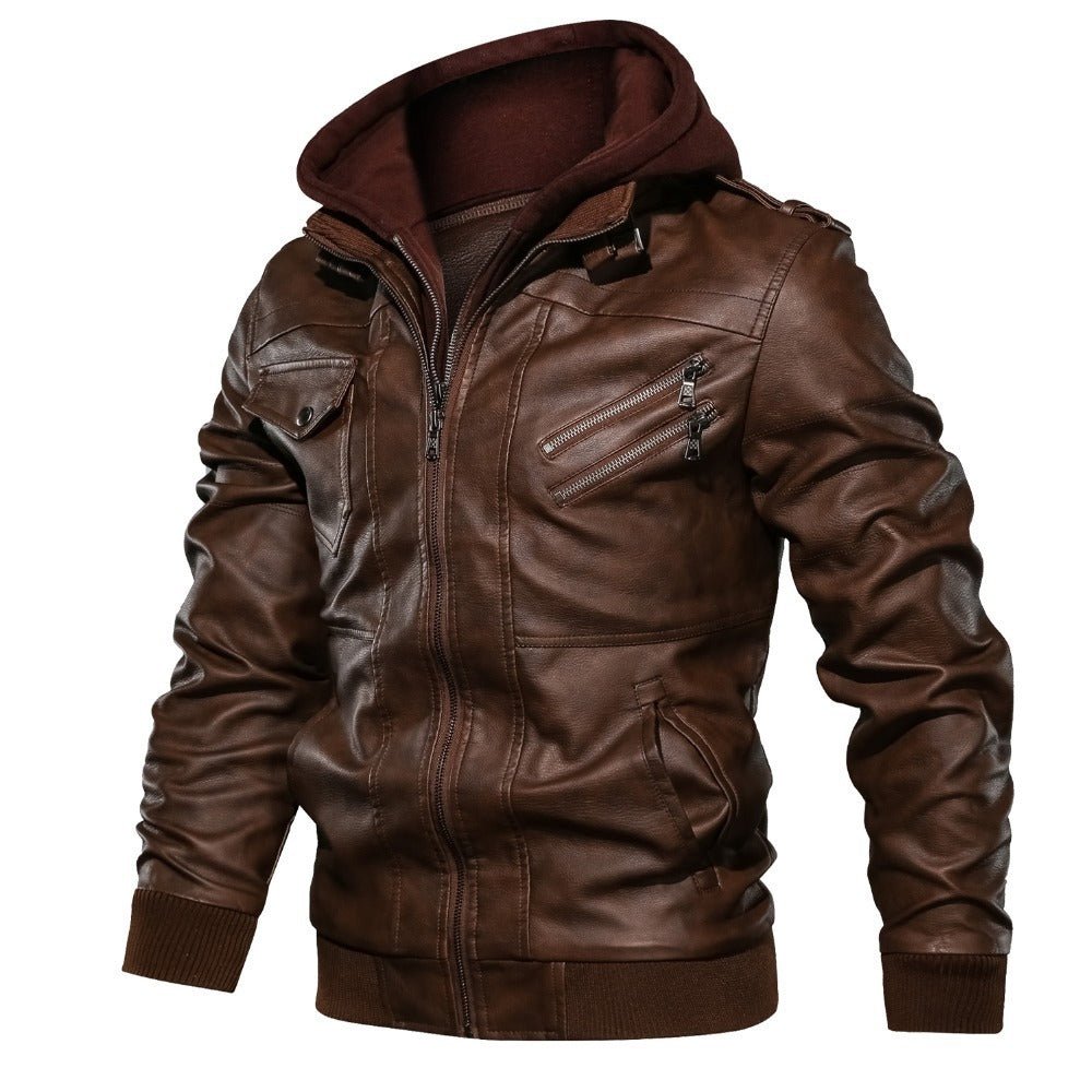 Men's - Biker Jacket - Durable Material - Hooded - Stylish Casual Outerwear