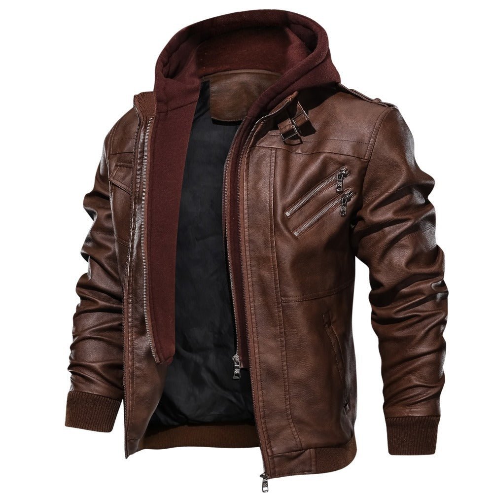 Men's - Biker Jacket - Durable Material - Hooded - Stylish Casual Outerwear