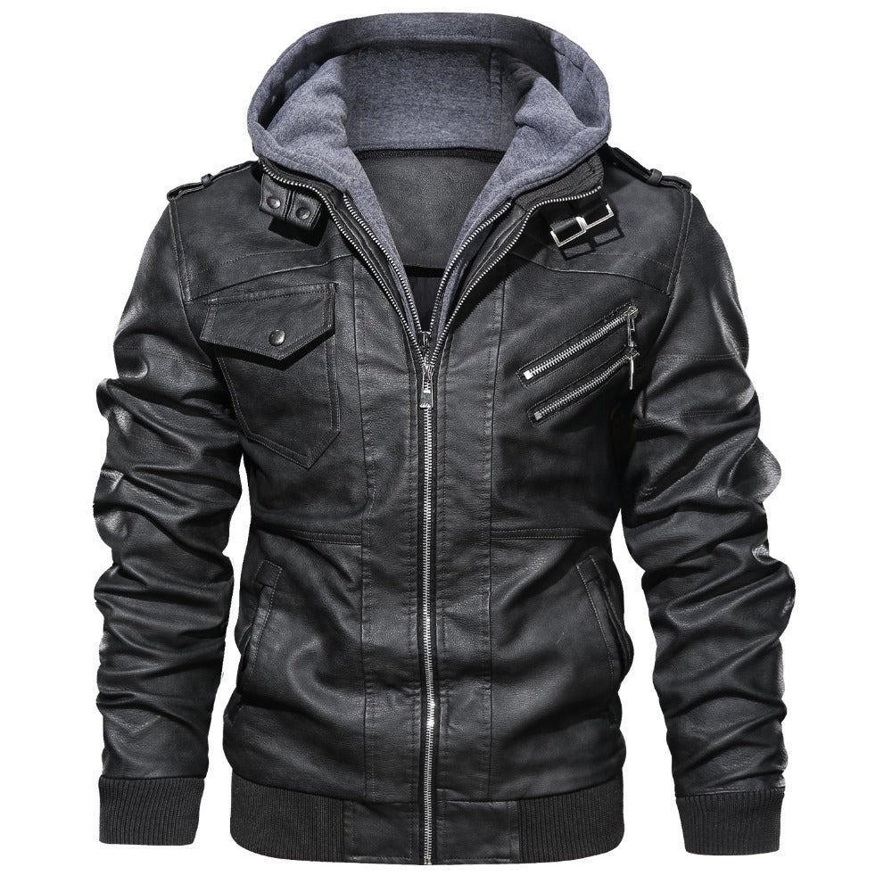 Men's - Biker Jacket - Durable Material - Hooded - Stylish Casual Outerwear
