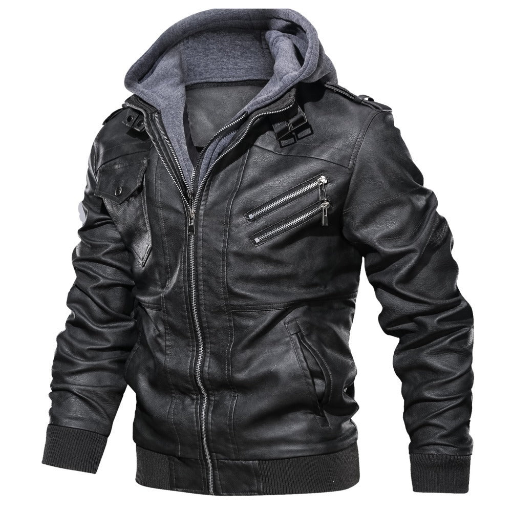 Men's - Biker Jacket - Durable Material - Hooded - Stylish Casual Outerwear