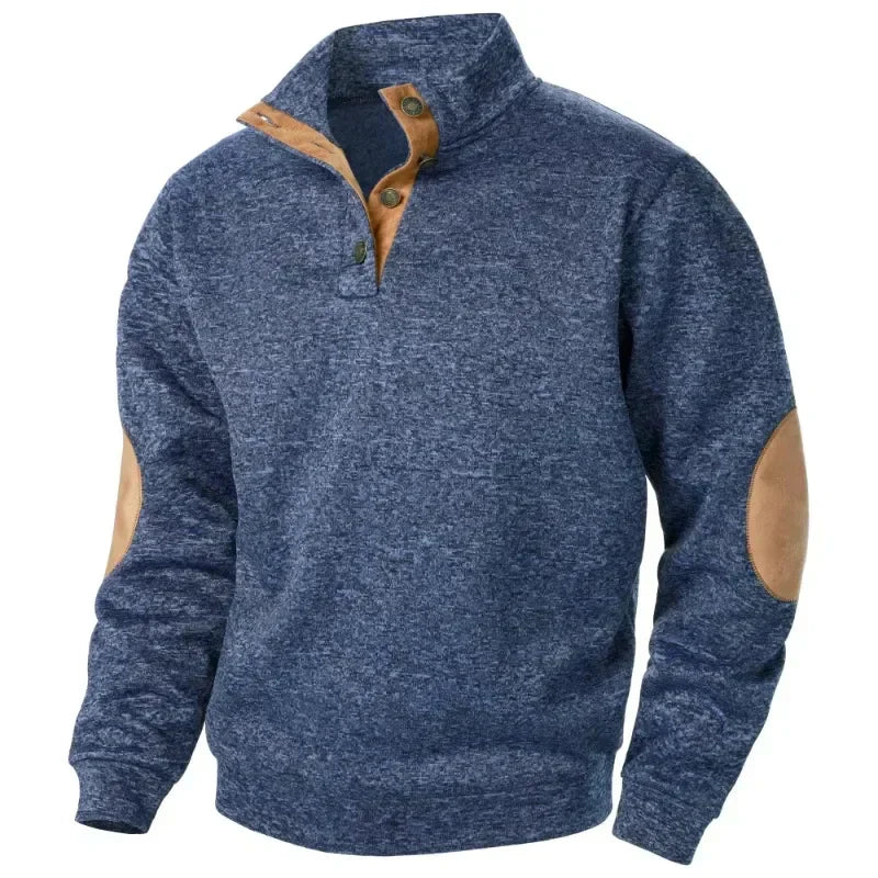 Men's - Button Neck Jumper - Stand Collar