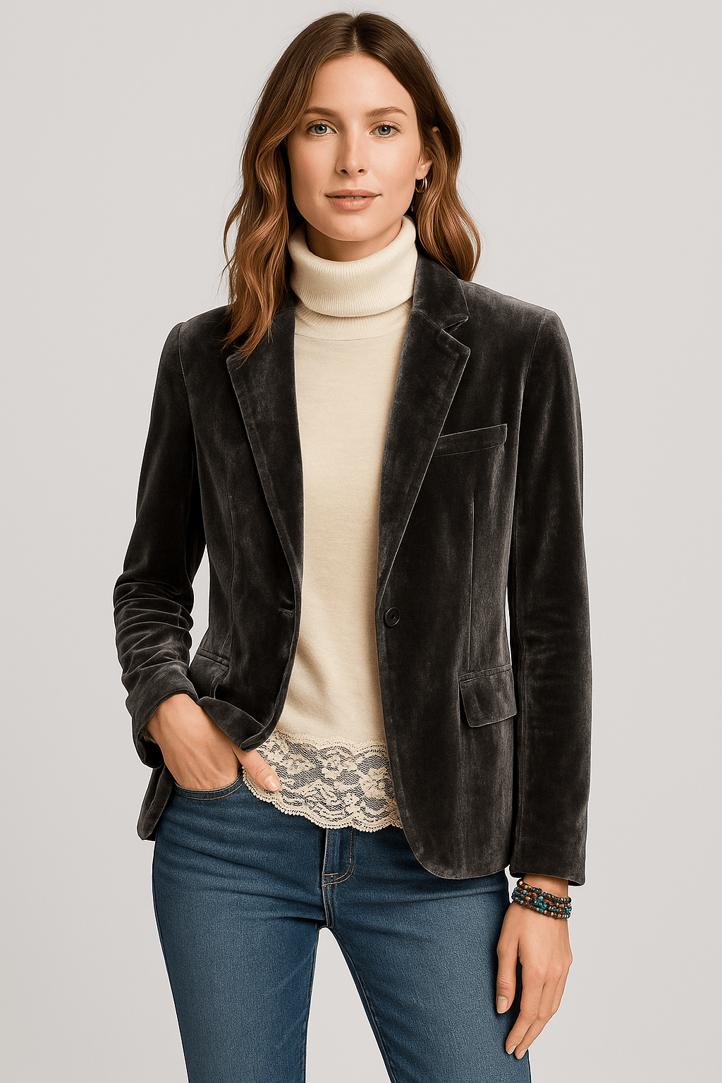 Women's - Elegant Slim Fit Blazer - Velvet - Stylish Jacket for Any Occasion