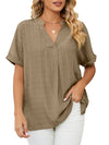 Short-sleeved chiffon shirt with V-neckline