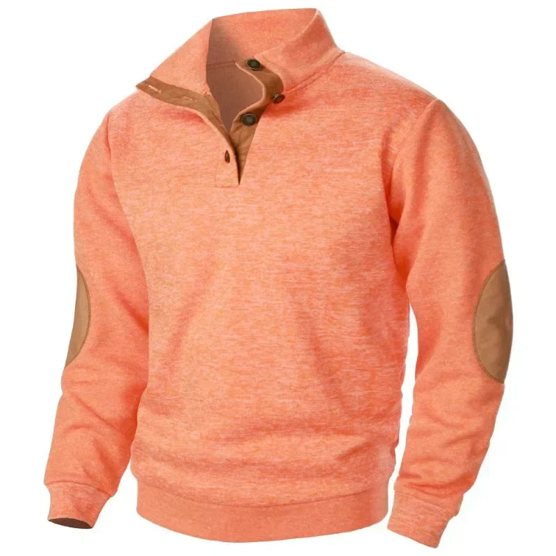 Men's - Button Neck Jumper - Stand Collar