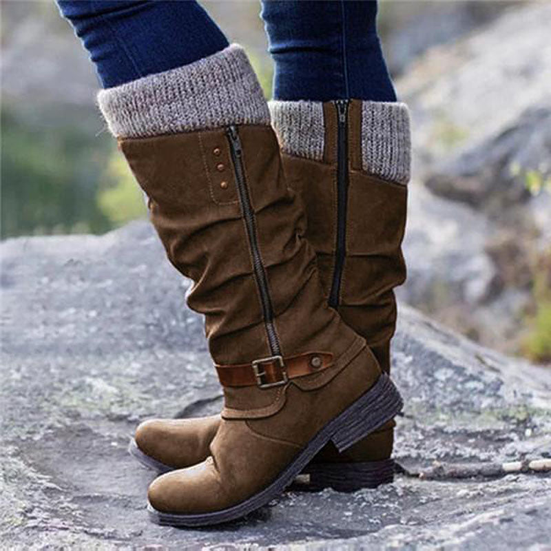 Women's - Comfortable Foot-Supportive Boots - Stylish Flat Heel Design for All-Day Wear