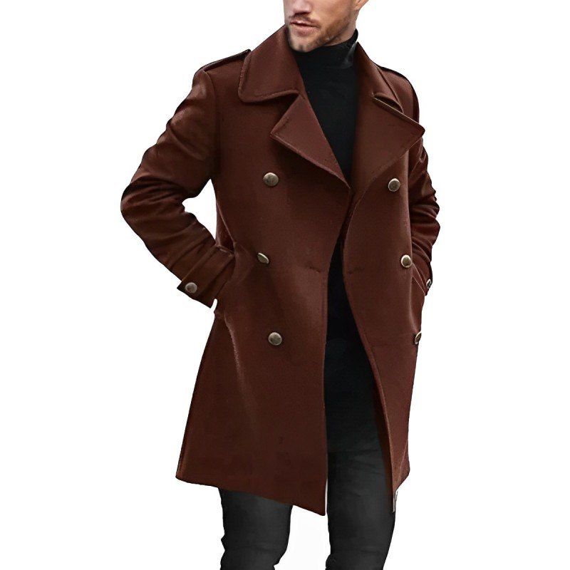 Men's - Formal Mid-Length Wool Coat - Double-Breasted