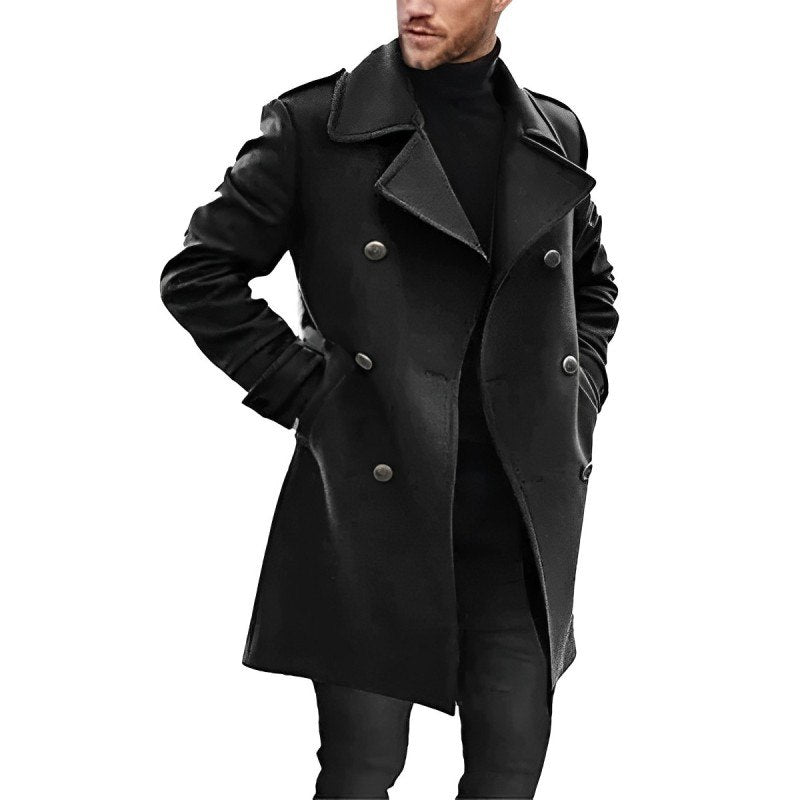 Men's - Formal Mid-Length Wool Coat - Double-Breasted