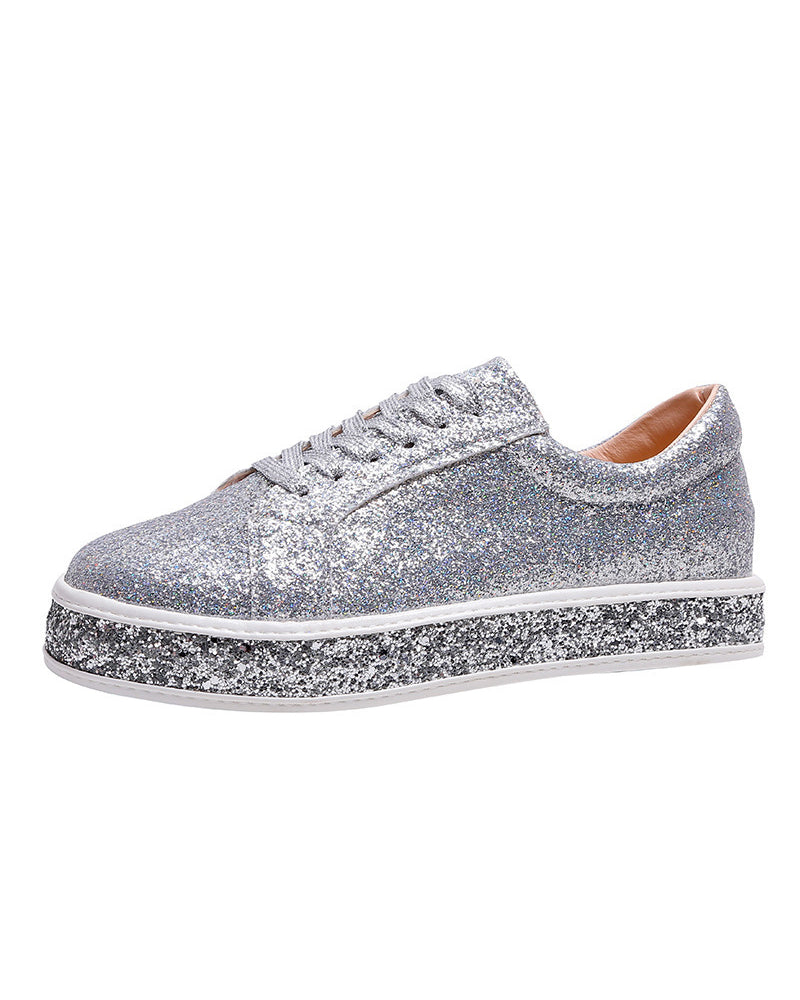 Platform trainers with glitter in large sizes for women
