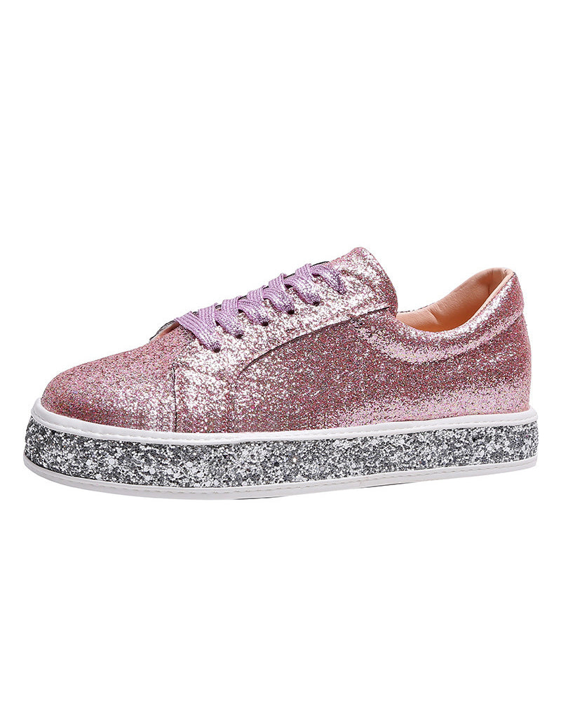Platform trainers with glitter in large sizes for women