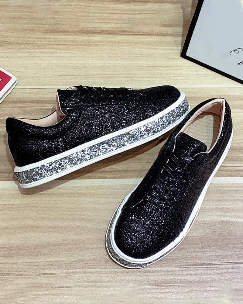 Platform trainers with glitter in large sizes for women