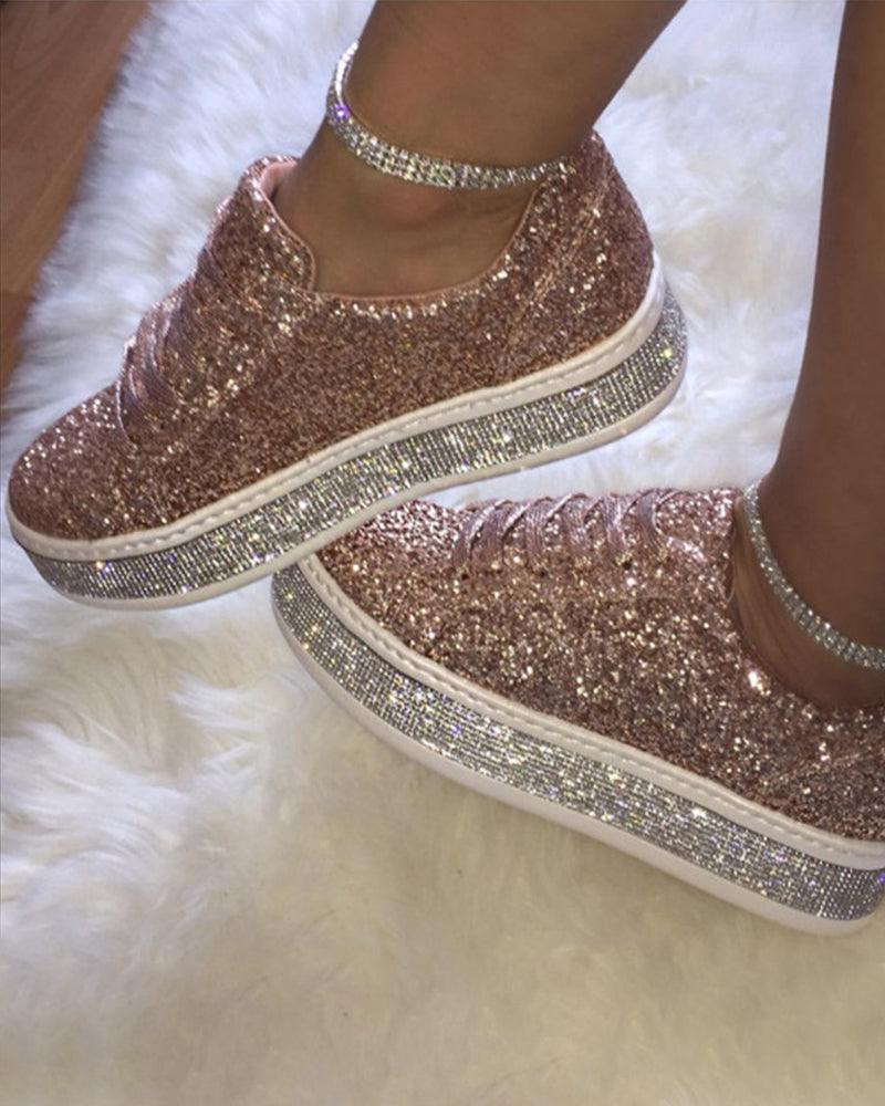 Platform trainers with glitter in large sizes for women