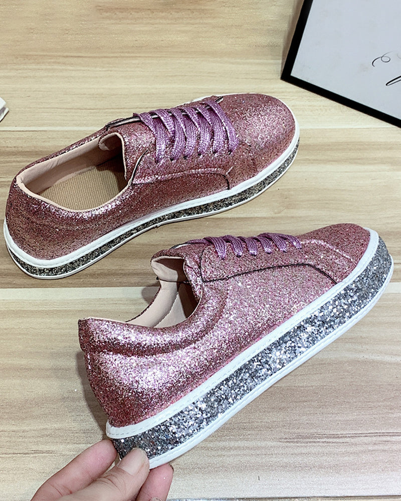 Platform trainers with glitter in large sizes for women