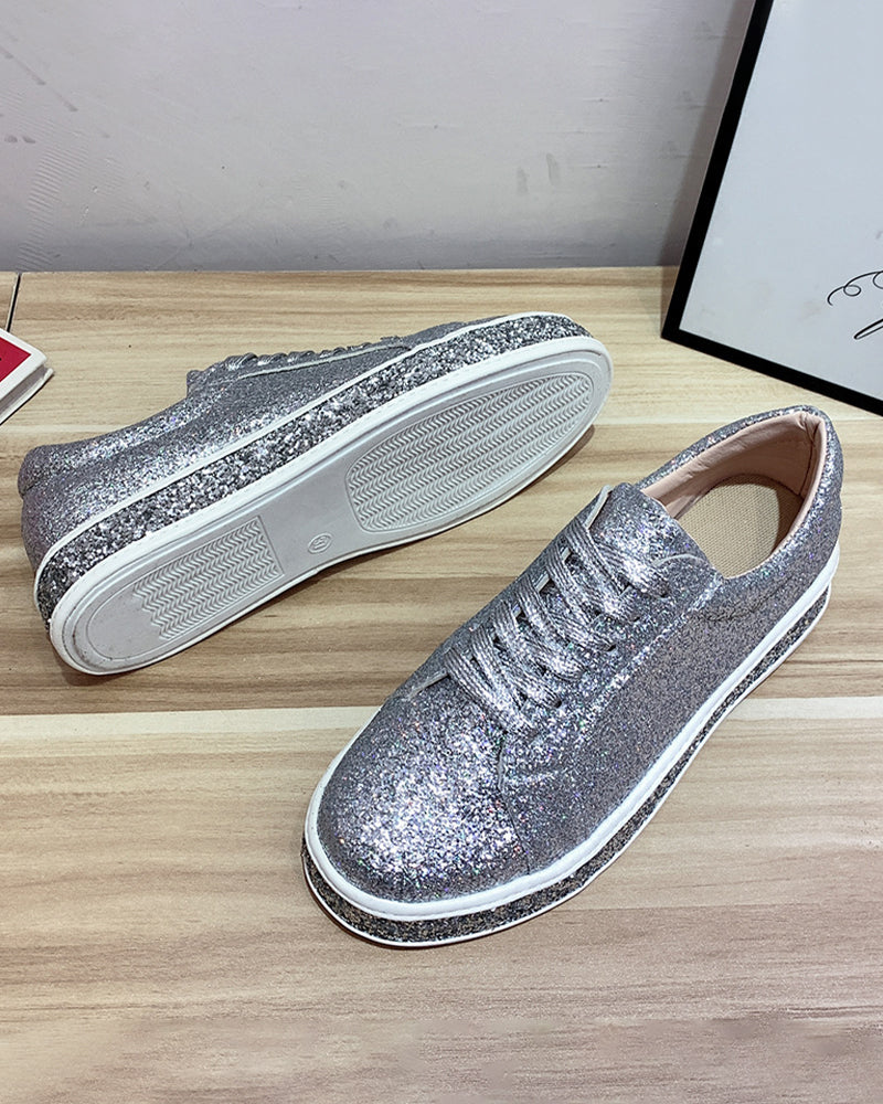 Platform trainers with glitter in large sizes for women