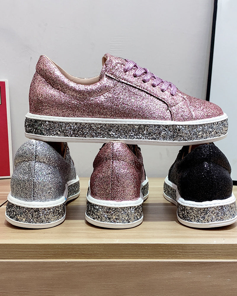 Platform trainers with glitter in large sizes for women
