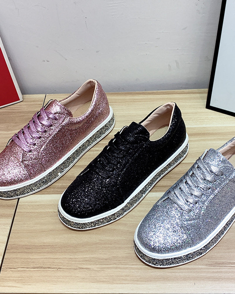 Platform trainers with glitter in large sizes for women