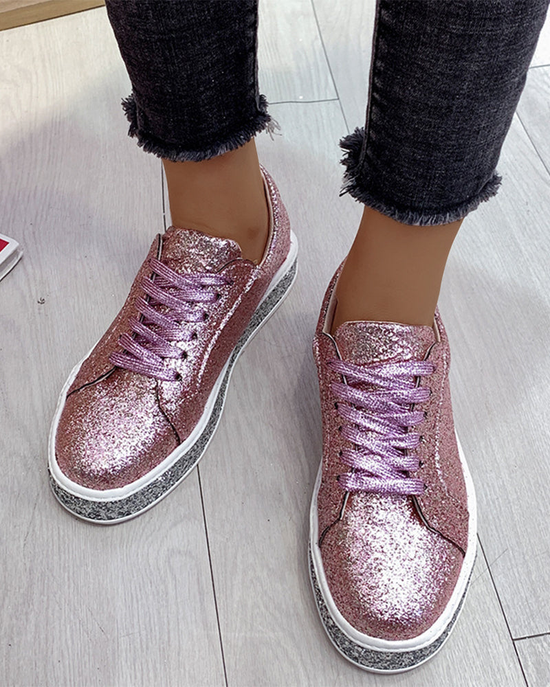 Platform trainers with glitter in large sizes for women