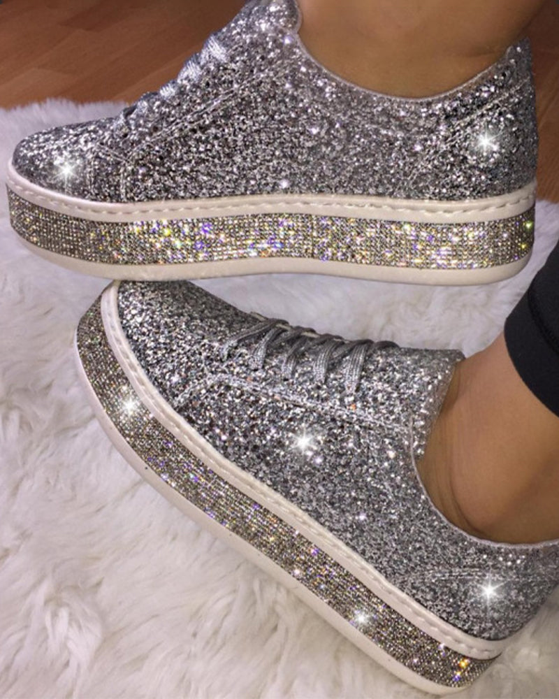 Platform trainers with glitter in large sizes for women