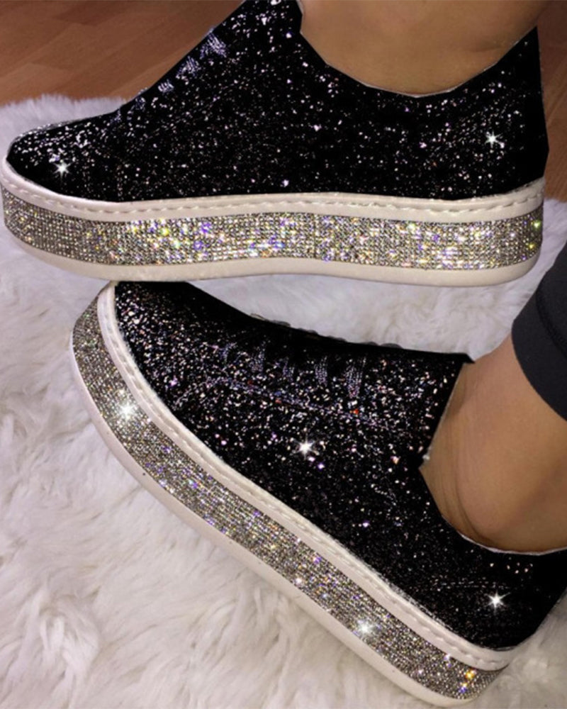 Platform trainers with glitter in large sizes for women