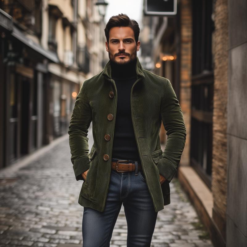 Men's - Vintage Short Coat - Corduroy - Stand Collar Slim Fit