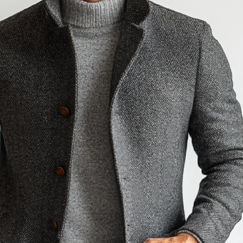 Men - Coat - Wool Herringbone - Mid-Length