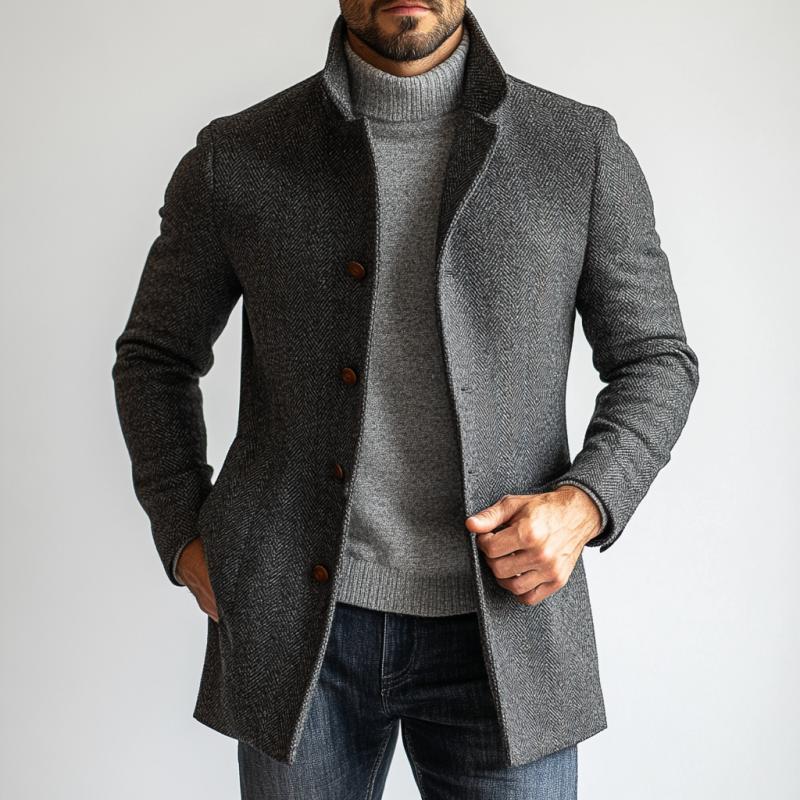 Men - Coat - Wool Herringbone - Mid-Length