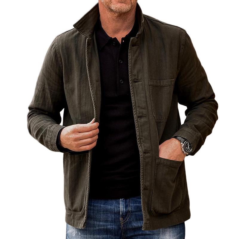Men's - Casual Vintage Washed Jacket - Pocket Details - Stylish Essential