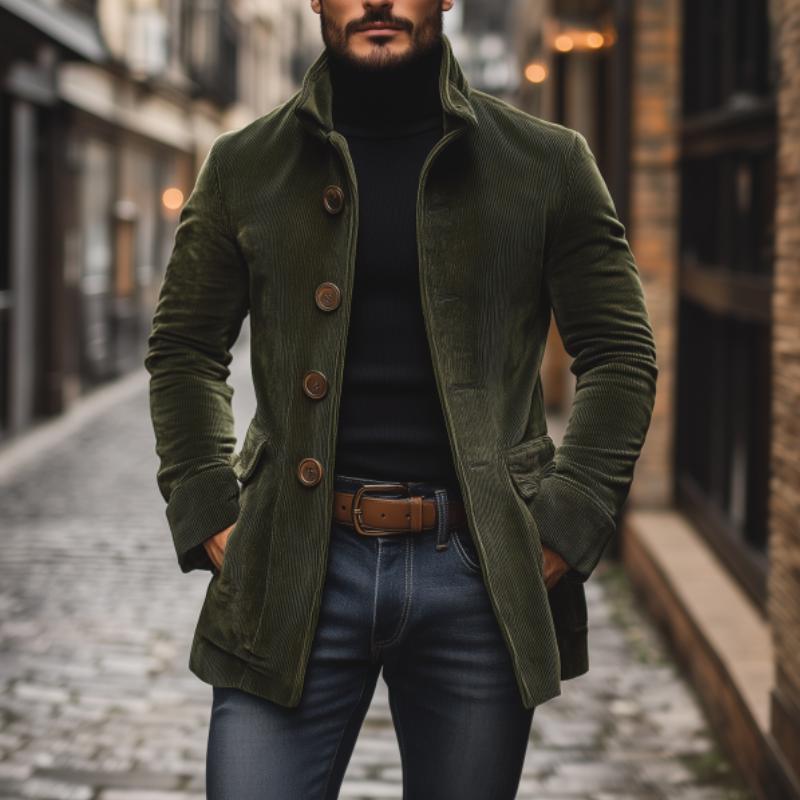 Men's - Vintage Short Coat - Corduroy - Stand Collar Slim Fit