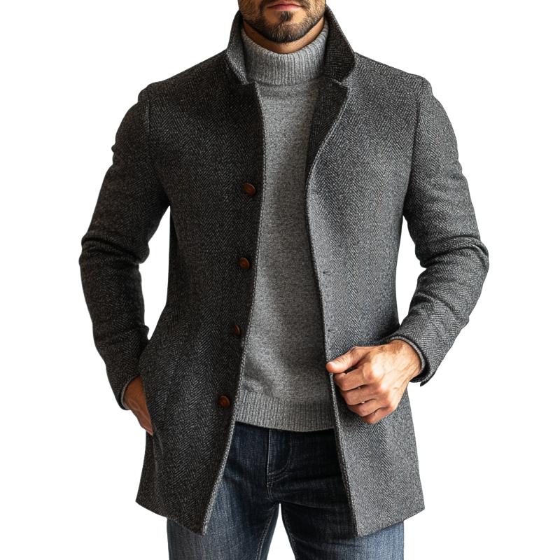 Men - Coat - Wool Herringbone - Mid-Length