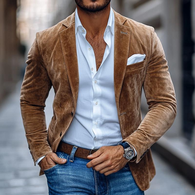 Men - Blazer - Suede Look - Notch Lapel Fit