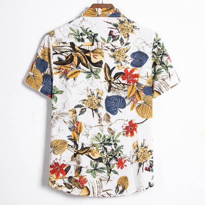 Short-sleeved shirt with tropical print