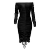 Beautiful drawstring V-neck long sleeve slim bodycon dress