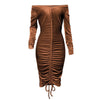 Beautiful drawstring V-neck long sleeve slim bodycon dress