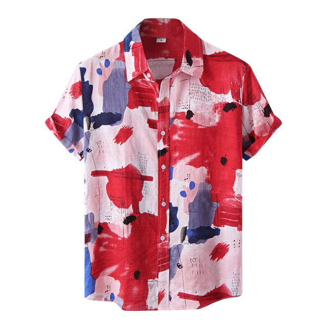 Casual shirt with short sleeves and abstract print