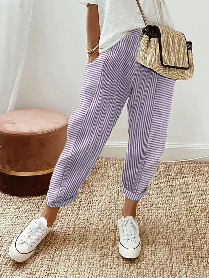 Casual striped cotton trousers