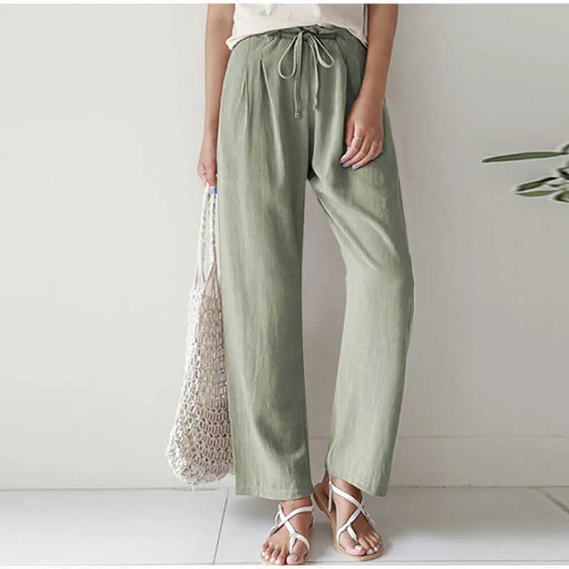 Elasticated waist Pleated front pocket Wide leg casual trousers