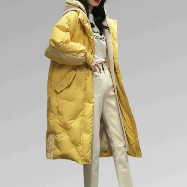 Oversized quilted parka jacket with hood for women