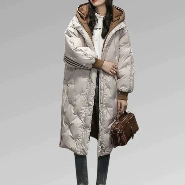 Oversized quilted parka jacket with hood for women