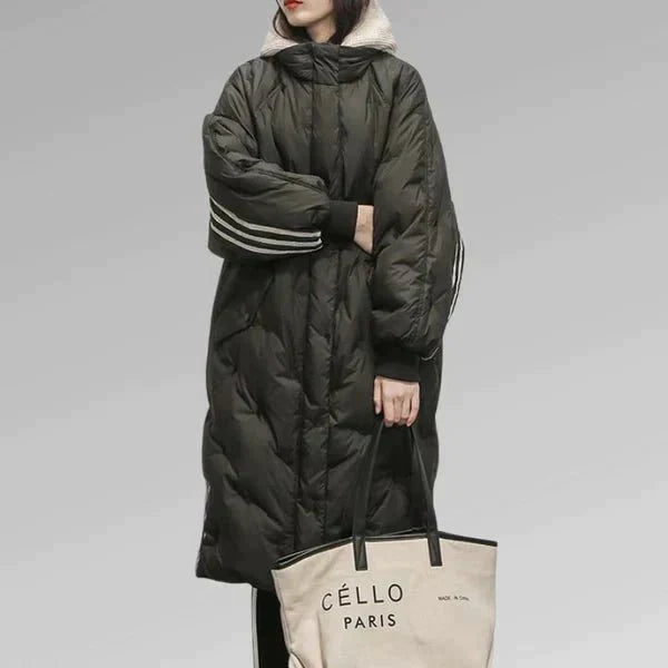 Oversized quilted parka jacket with hood for women