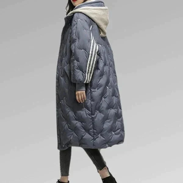 Oversized quilted parka jacket with hood for women