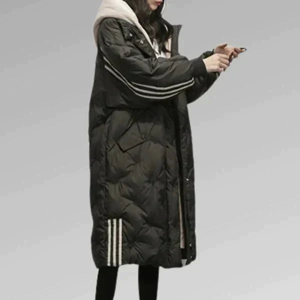 Oversized quilted parka jacket with hood for women