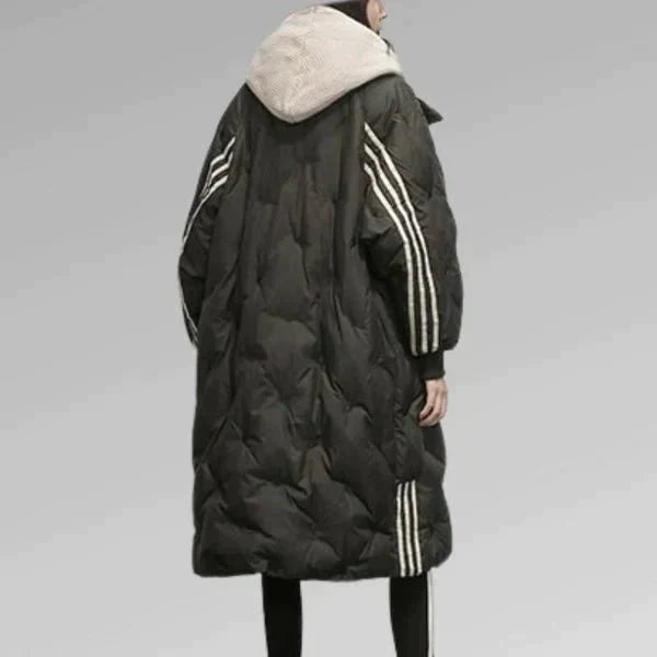 Oversized quilted parka jacket with hood for women