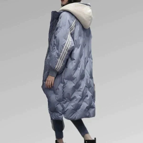 Oversized quilted parka jacket with hood for women