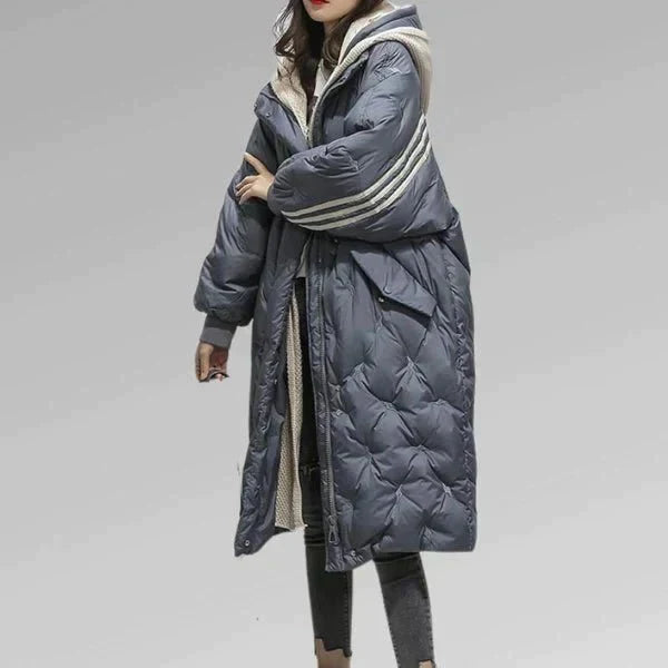 Oversized quilted parka jacket with hood for women