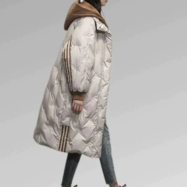 Oversized quilted parka jacket with hood for women