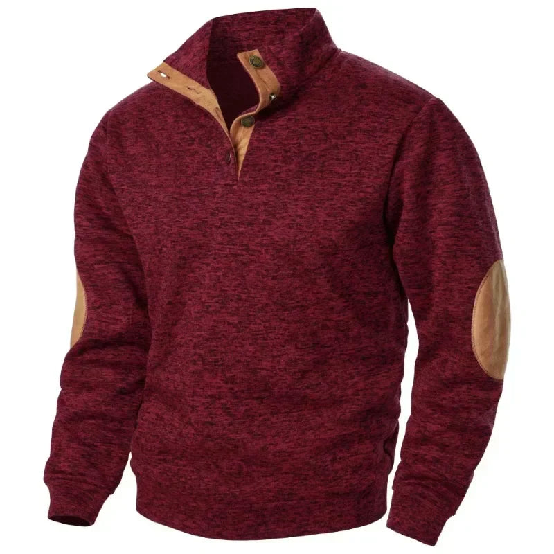 Men's - Button Neck Jumper - Stand Collar