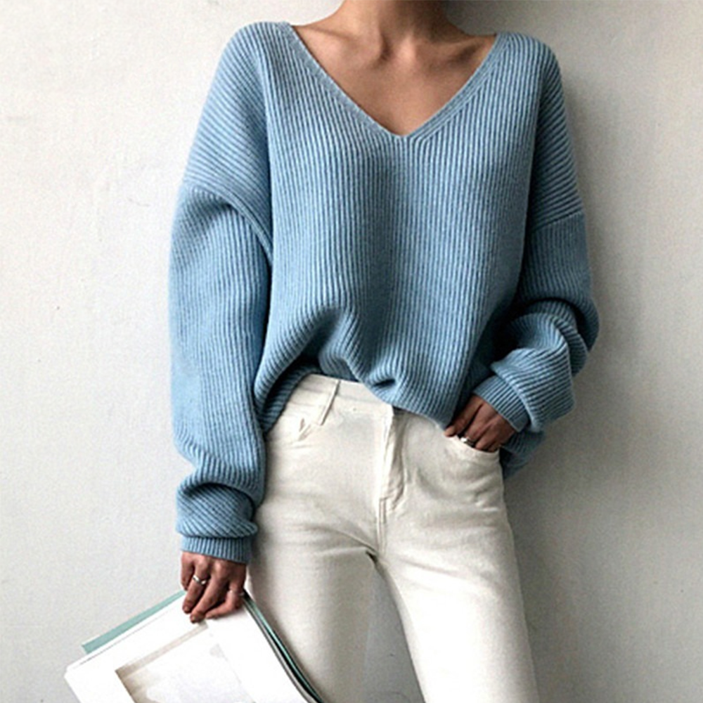 Women's - Comfortable V-neck Sweater - Soft Knit - Stylish Everyday Wear