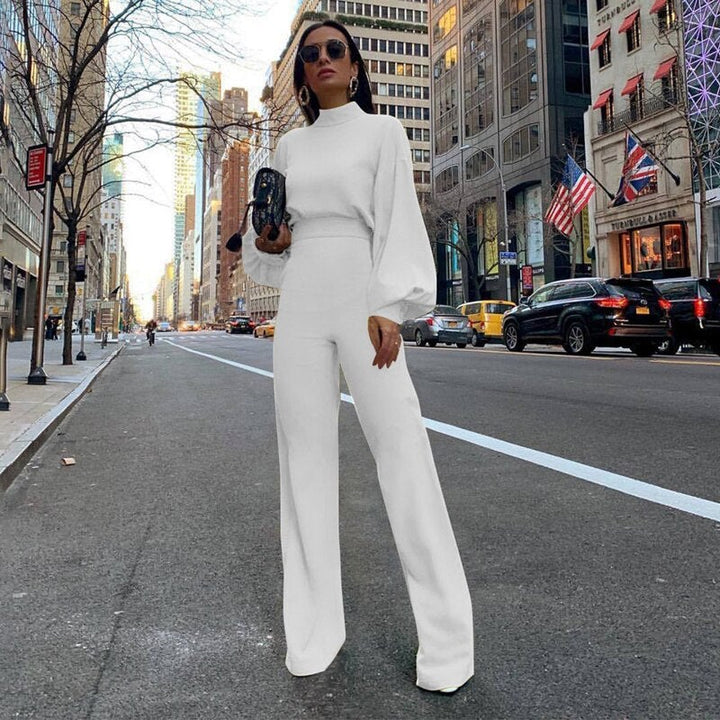 Women - Long-Sleeved Overall - Stand-Up Collar - Stylish Casual Jumpsuit